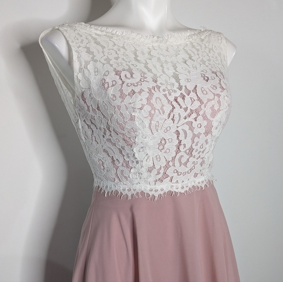 Christina Wu pink white lace two tone sleeveless bridesmaid dress 0 - Picture 3 of 11